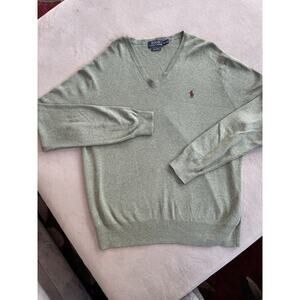 Polo Ralph Lauren Men’s Medium V-Neck Sweater Green Pullover 100% Pima Cotton